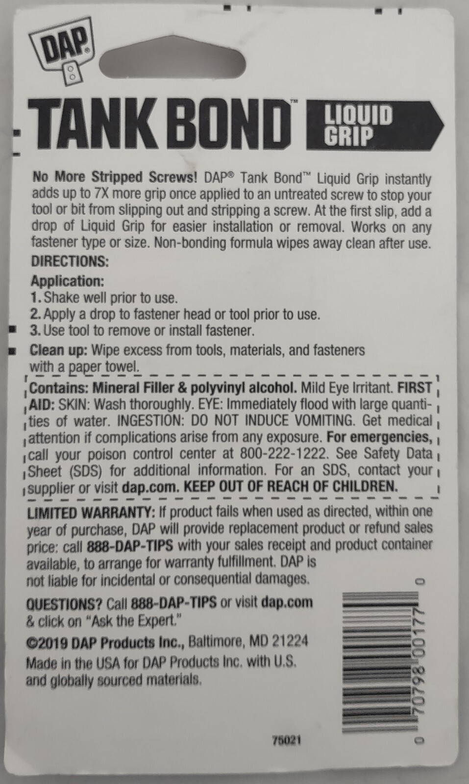 2 Tubes – DAP Tank Bond – Liquid Grip – Prevents Screws from Stripping -0.2 Oz.