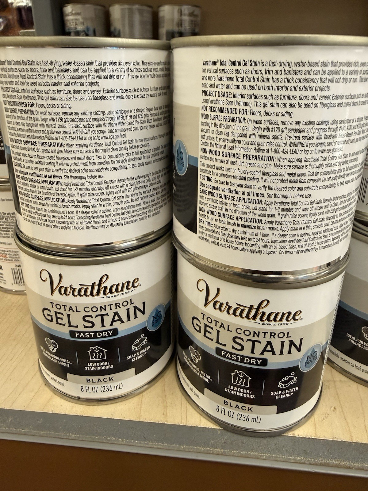 4 Cans Total Control Gel Stain | Low Odor Water-Based Formula Thick Gel Formula