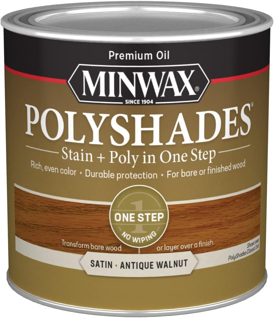 Minwax PolyShades Wood Stain + Polyurethane Finish – ½ Pint, Antique Walnut,