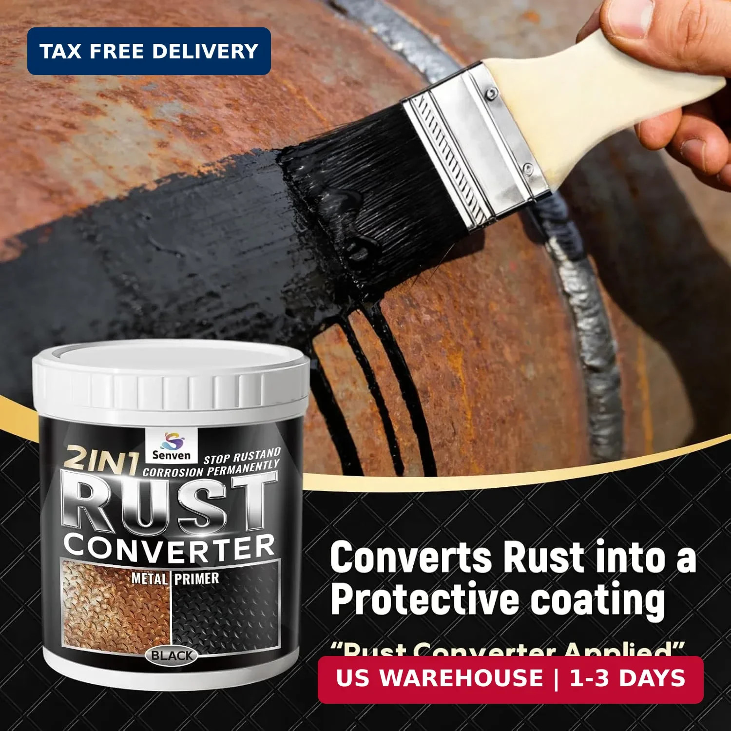 2 in 1 Rust Converter and Metal Primer, 5 oz Black Rust Reformer Paint for Metal