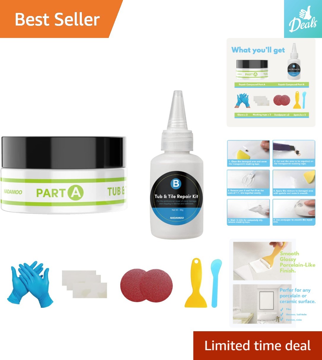 3.5 Oz Tub & Tile Repair Kit for Porcelain and Ceramic – Fix Chips & Cracks