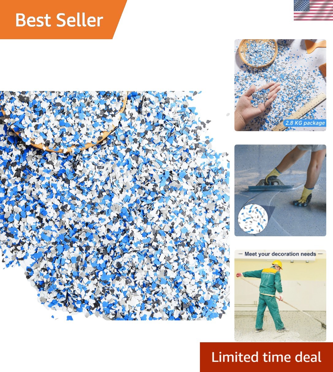 Lightweight 2.8 Kg Epoxy Flakes in Black, White, Blue & Grey – Easy Application