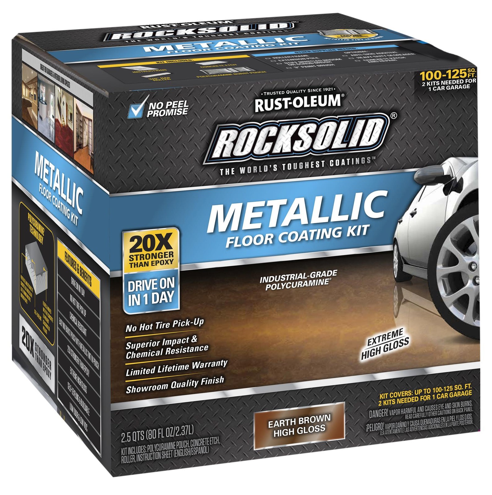 RockSolid Metallic Floor Coating Kit, Earth Brown, High Gloss, 80 Oz – 286895