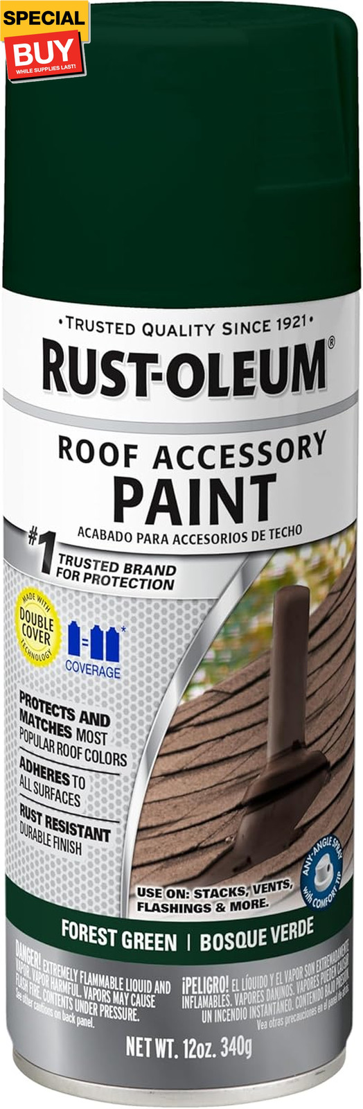 383419- Roofing Accessory Coating Spray, 12 oz, Forest Green