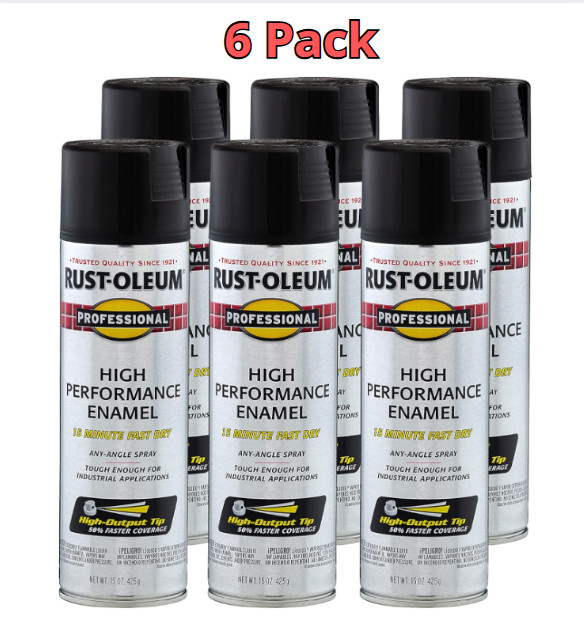 Rust-Oleum 7578838-6PK Enamel Spray Paint, 15 Oz, Flat Black, 6 Pack