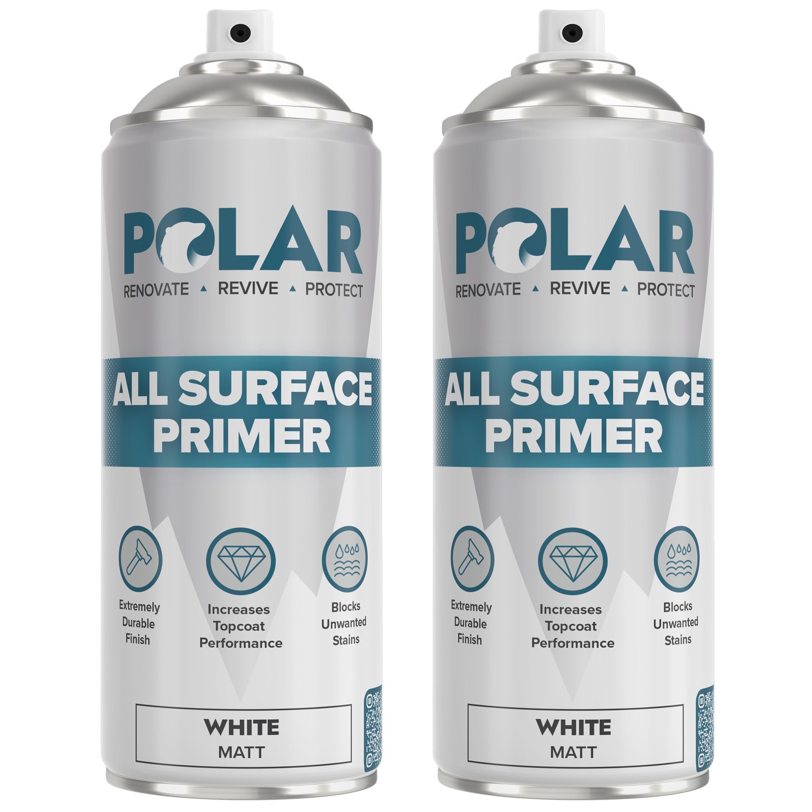 Polar All Surface Primer, Matte White, 13.5 Fl Oz, 2 Pack, Quick Drying