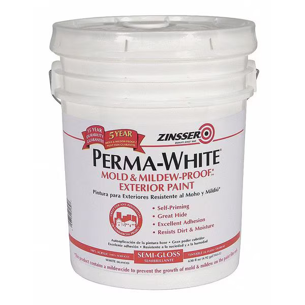 Zinsser Interior/Exterior Paint, Satin, Water Base, White, 5 gal 3100 Zinsser