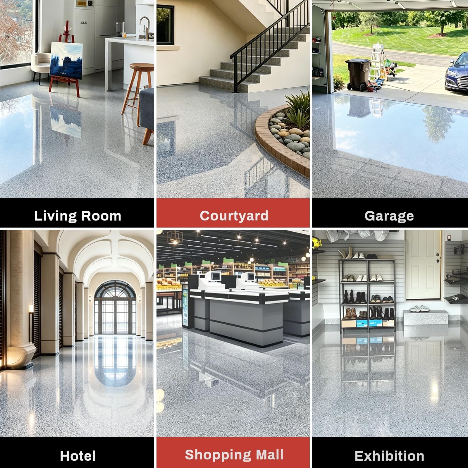 Epoxy Floor Paint Kit with Colored Sand – Non-Slip Marble Finish, Self-Leveling,
