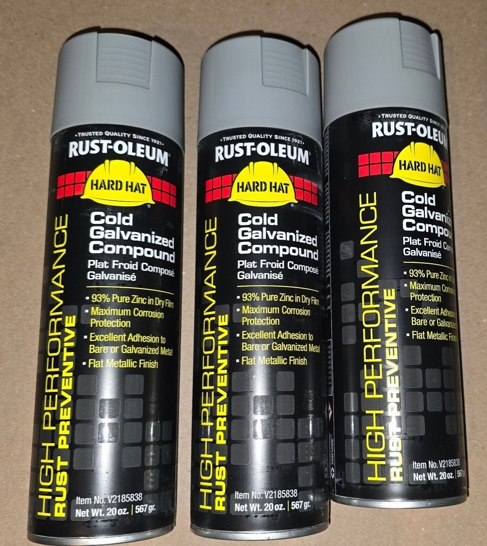 3 Pack Rust-Oleum Hard Hat Cold Galvanized Compound 93% Zinc Spray Paint 20oz