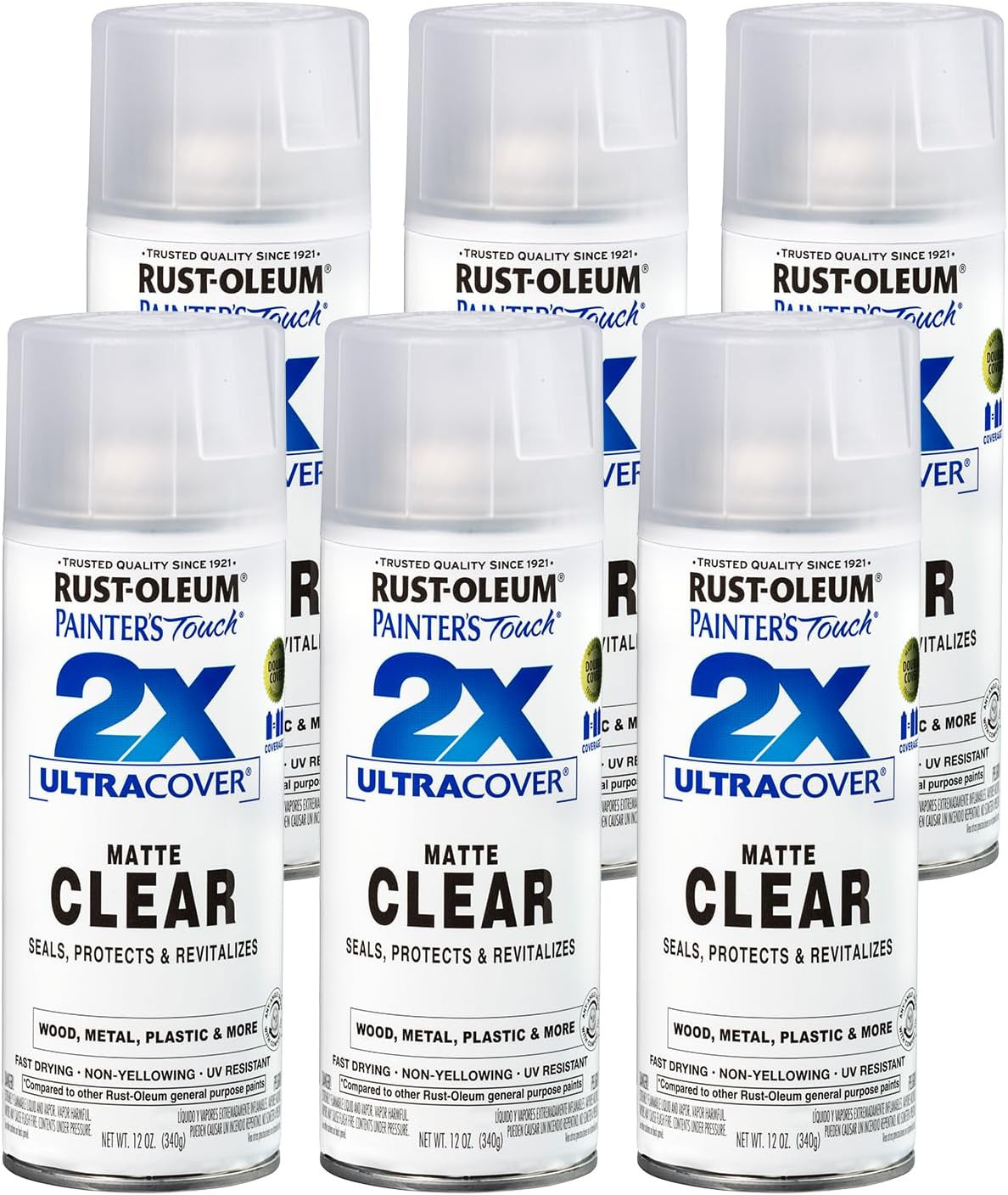 334022-6PK Painter’S Touch 2X Ultra Cover Spray Paint, 12 Oz, Matte Clear, Pack