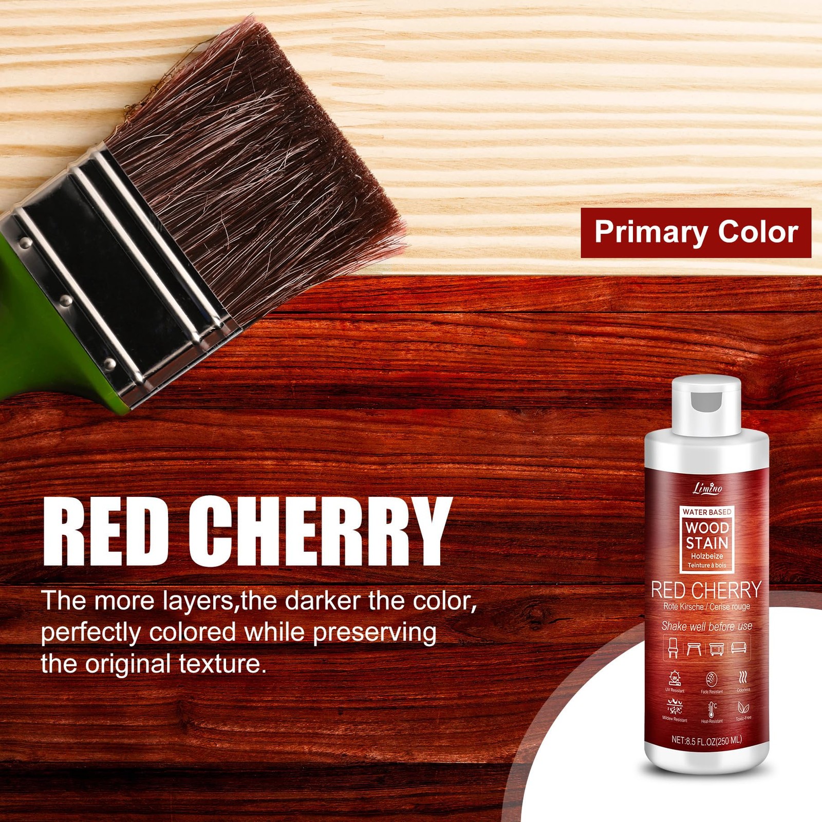 Water Based Wood Stain Red Cherry | Wood Varnish for Indoor ＆ Outdoor Furnit…