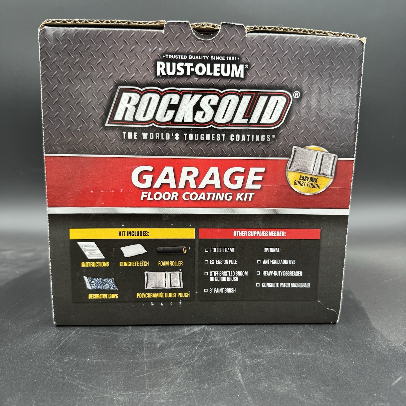 NEW Rust-Oleum RockSolid 1 Car Garage Floor Kit -90oz.-Gray Gloss Polycuramine