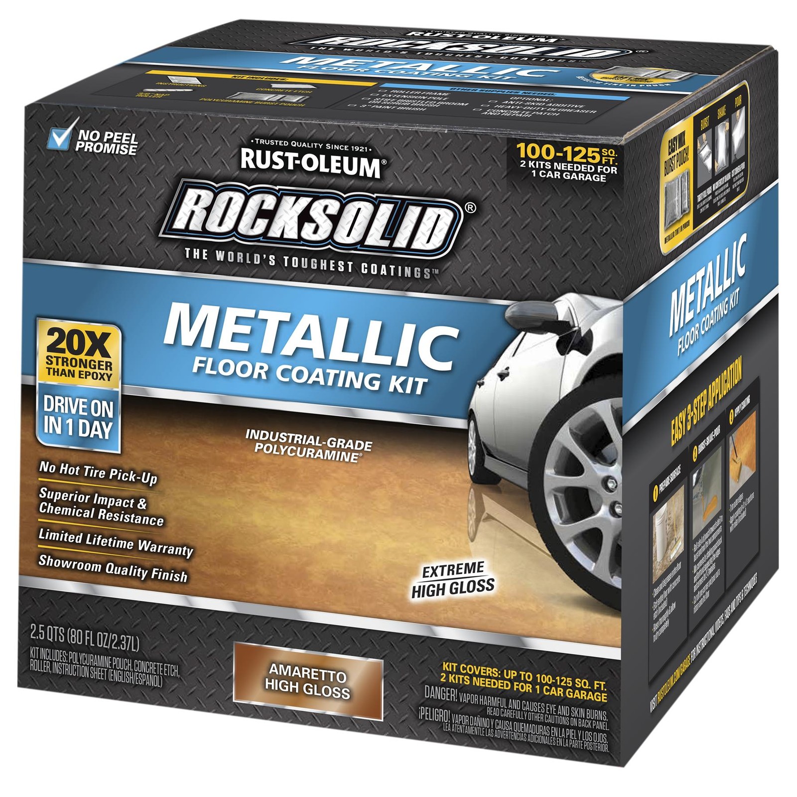 RockSolid Metallic Floor Coating Kit, Amaretto, High Gloss, 80 Oz – 299741