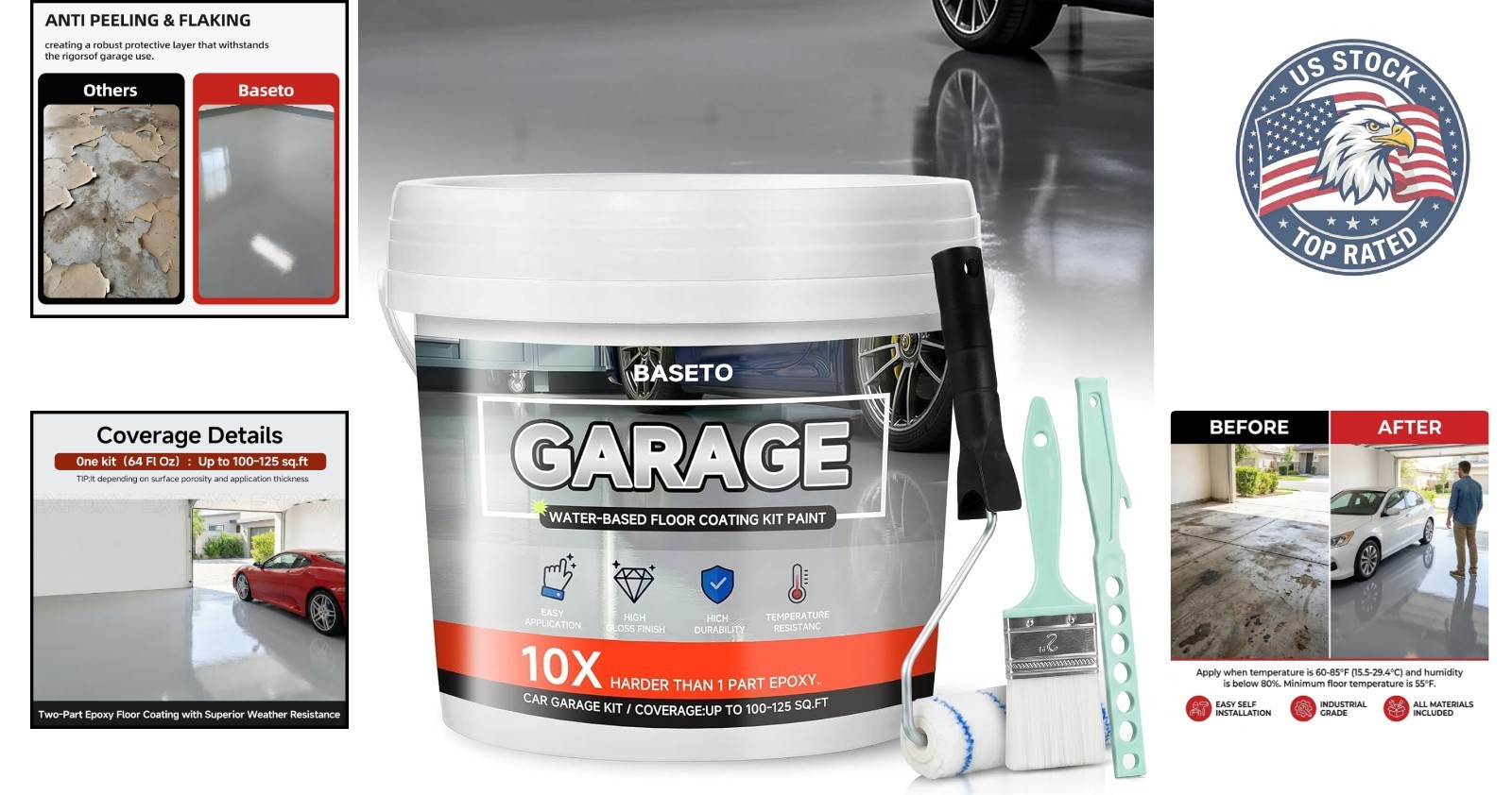 Complete Garage Floor Epoxy Kit for High Gloss Finish – Light Gray, One-Car C…