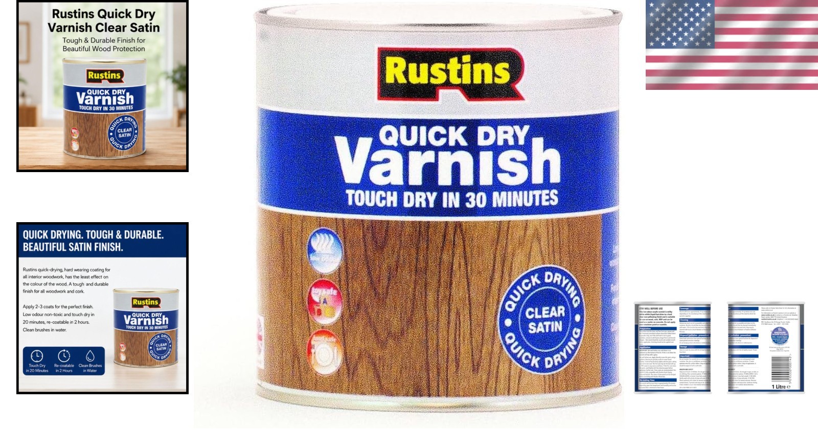 Quick Dry Satin Varnish 1L – Water-Based, Clear Finish, Touch Dry in 30 Min