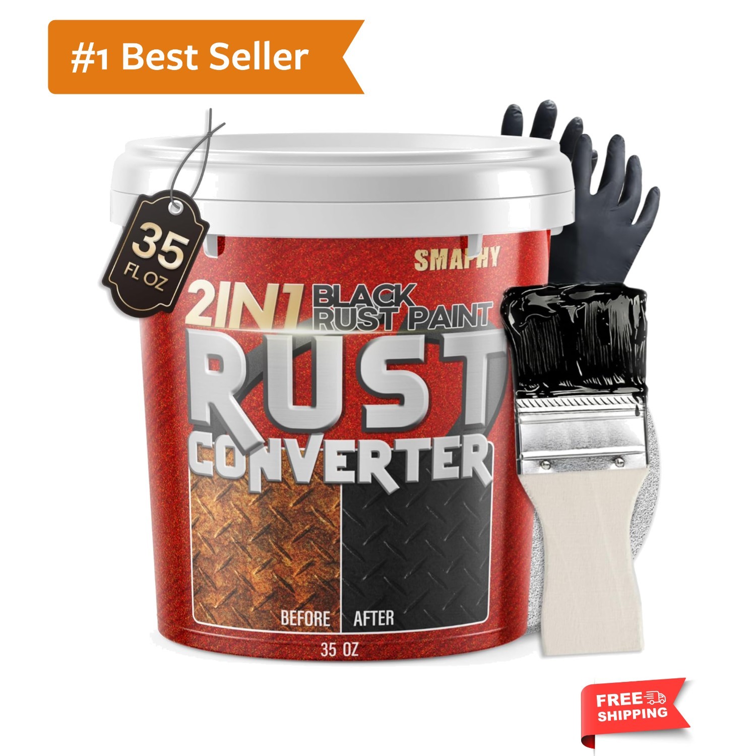 2 in 1 Rust Converter Paint & Metal Primer Black, 35 oz Anti Rust Paint, Ultr…