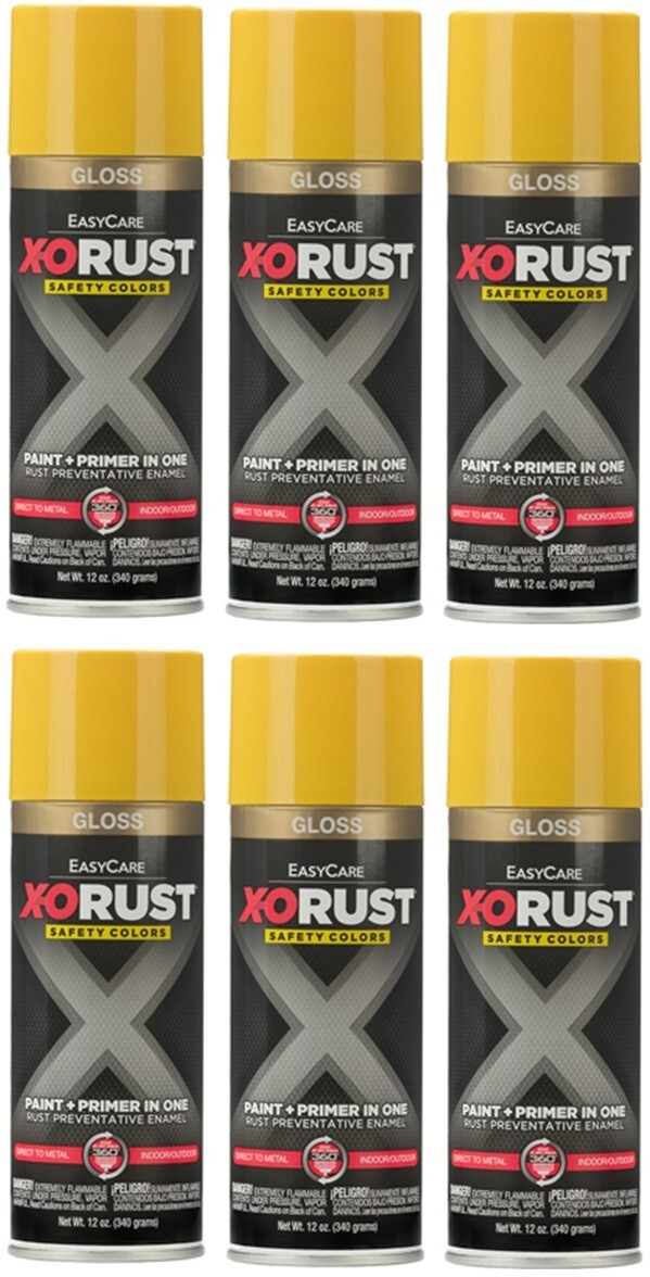X-O Rust XOP4-AER Gloss SAFETY YELLOW Anti-Rust Enamel Spray Paint – 6 Pack