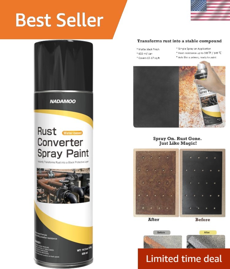 Rust Converter & Primer Spray Paint – Black Matte, 14.5 Oz, 2-in-1 Solution