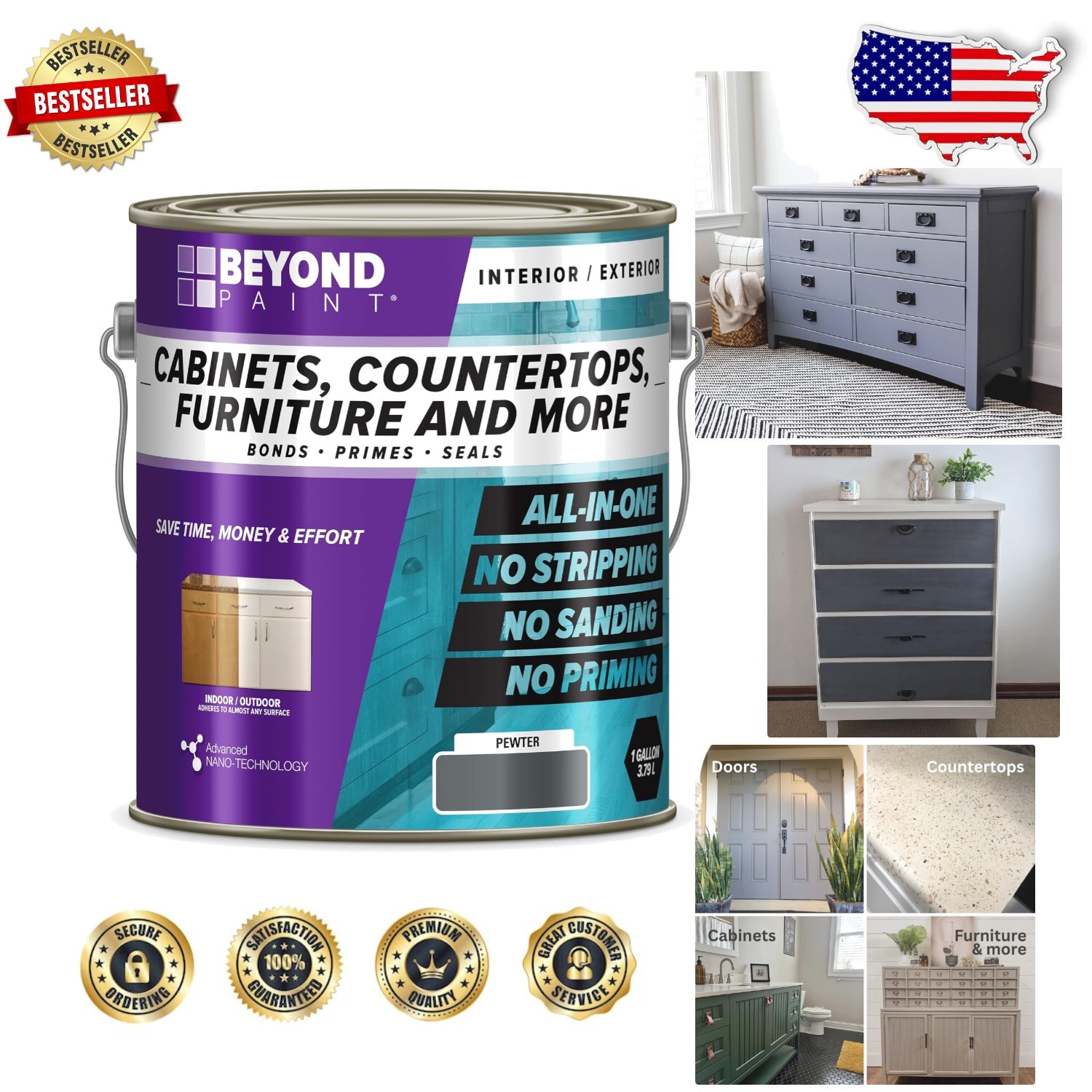 All-in-One Furniture Paint Gallon Pewter – Chip Resistant, Fast Dry, No Sanding