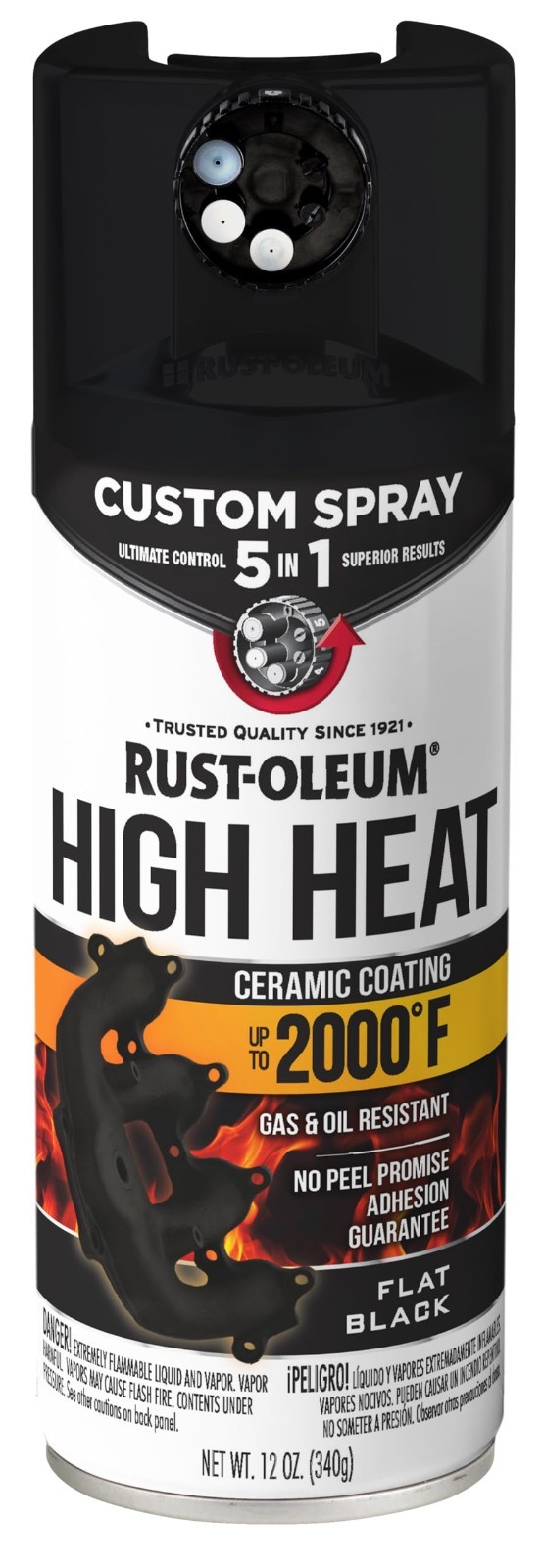 Rust Oleum High Heat 5 in 1 Spray Paint Flat Black 5 Spray Patterns Heat