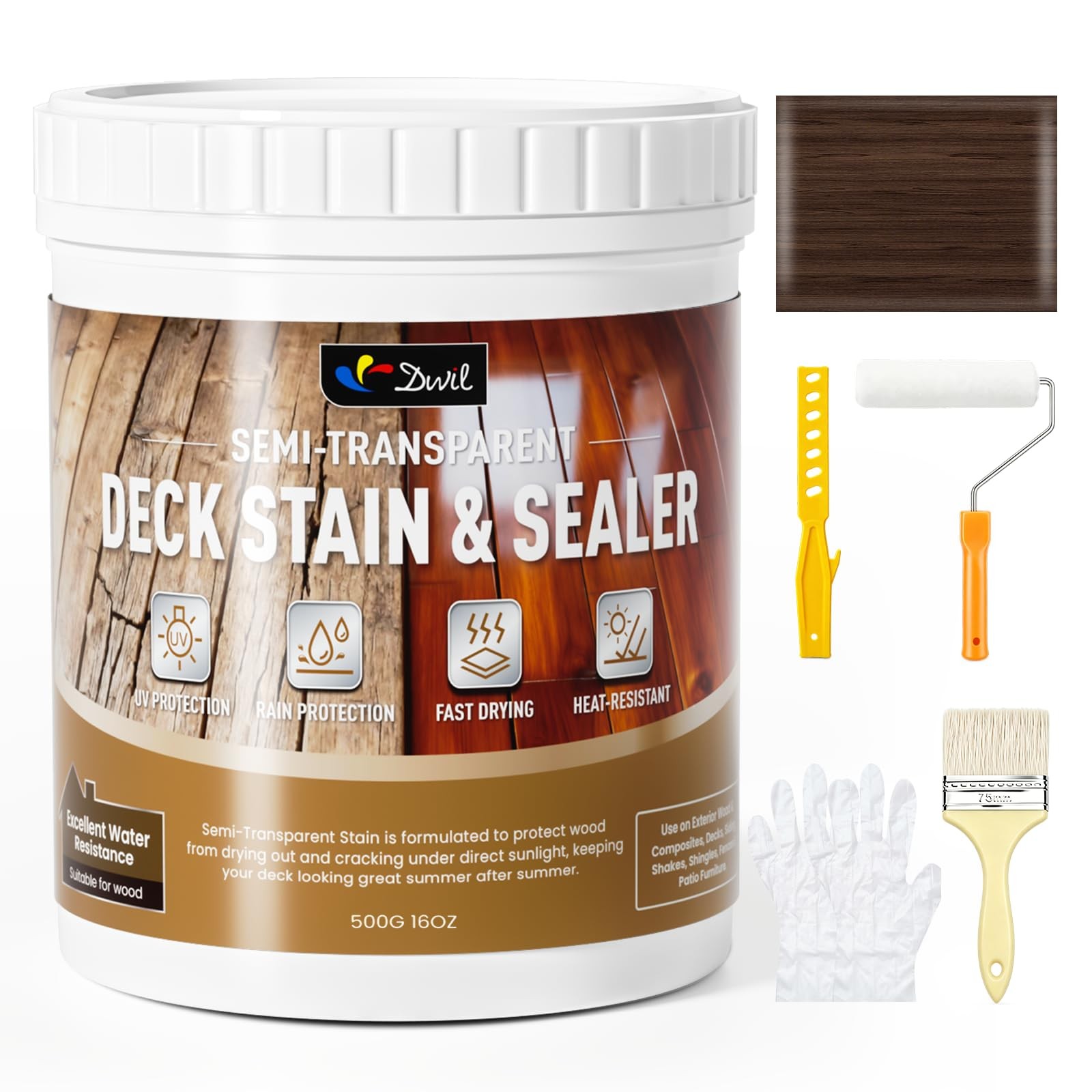 DWIL Dark Brown 16oz Wood Stain Sealer 2-in-1