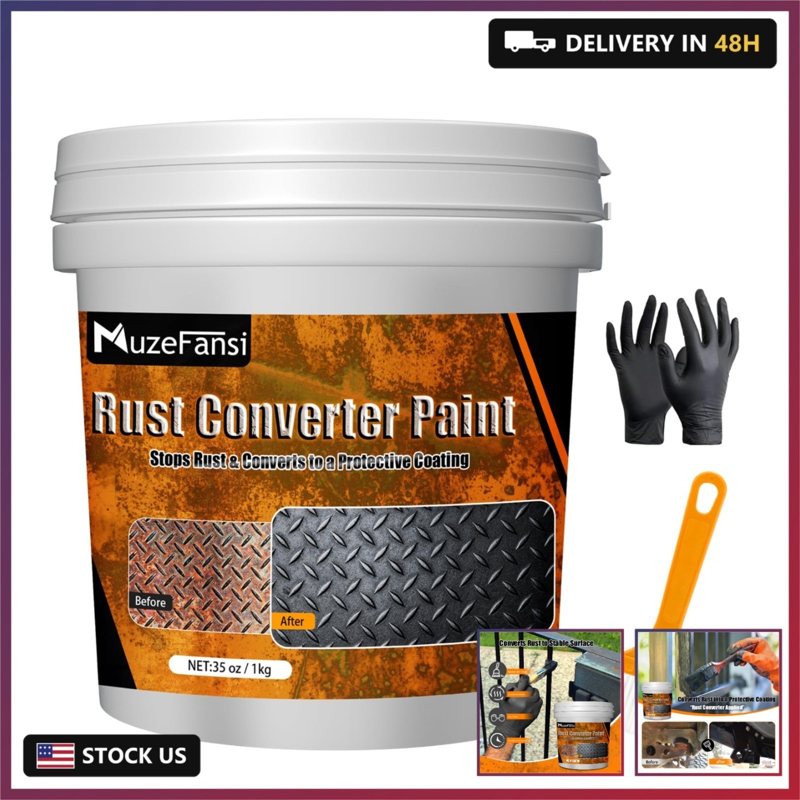 2-in-1 Rust Converter & Metal Primer, 35oz Black Rust Inhibitor Paint for Metal