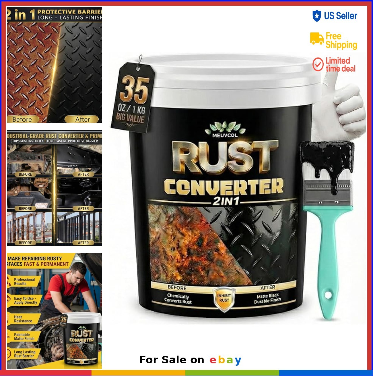 2 in 1 Rust Converter and Metal Primer 35 oz Black Rust Reformer Paint for