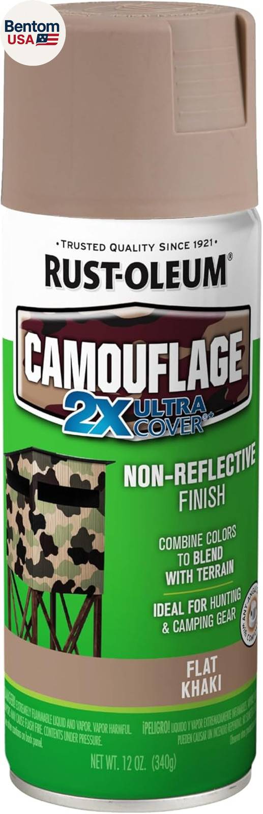 279177 Camouflage 2X Ultra Cover Spray Paint, 12 Oz, Khaki