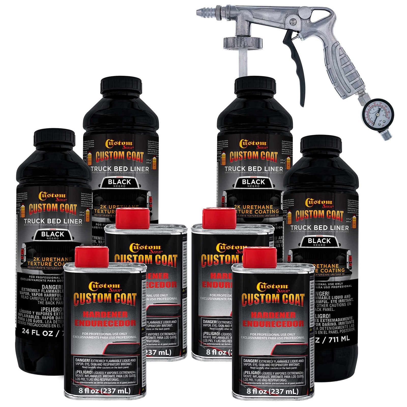 Custom Coat Black 1 Gallon Urethane Spray-On Truck Bed Liner Kit with Spray G…