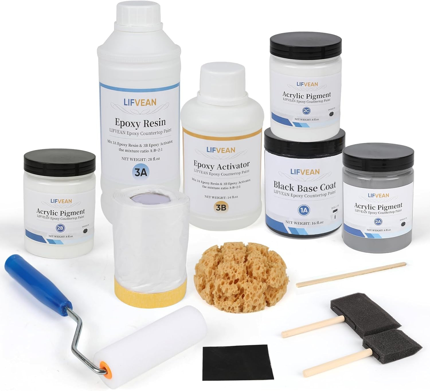 Granite White Epoxy Countertop Paint Kit – 40 Sq.Ft. for Kitchen & Bath