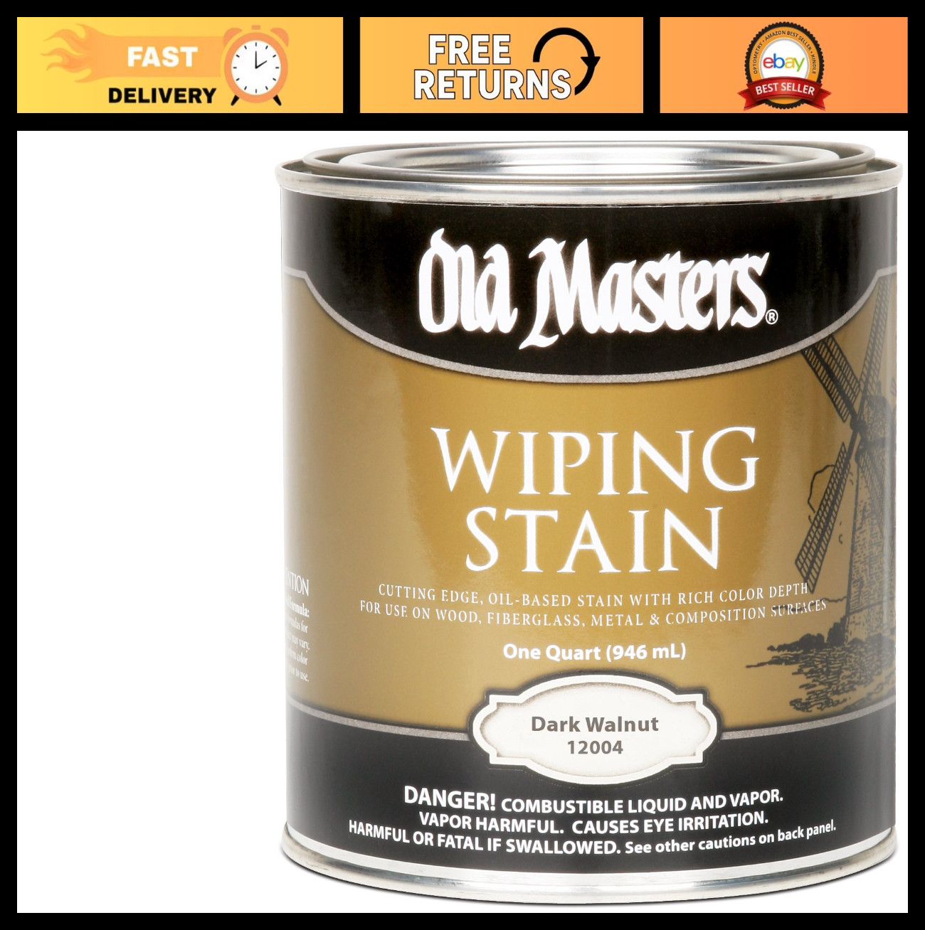 Dark Walnut Wood Stain, 32 Fl Oz – WIP Finish for Furniture & Crafts