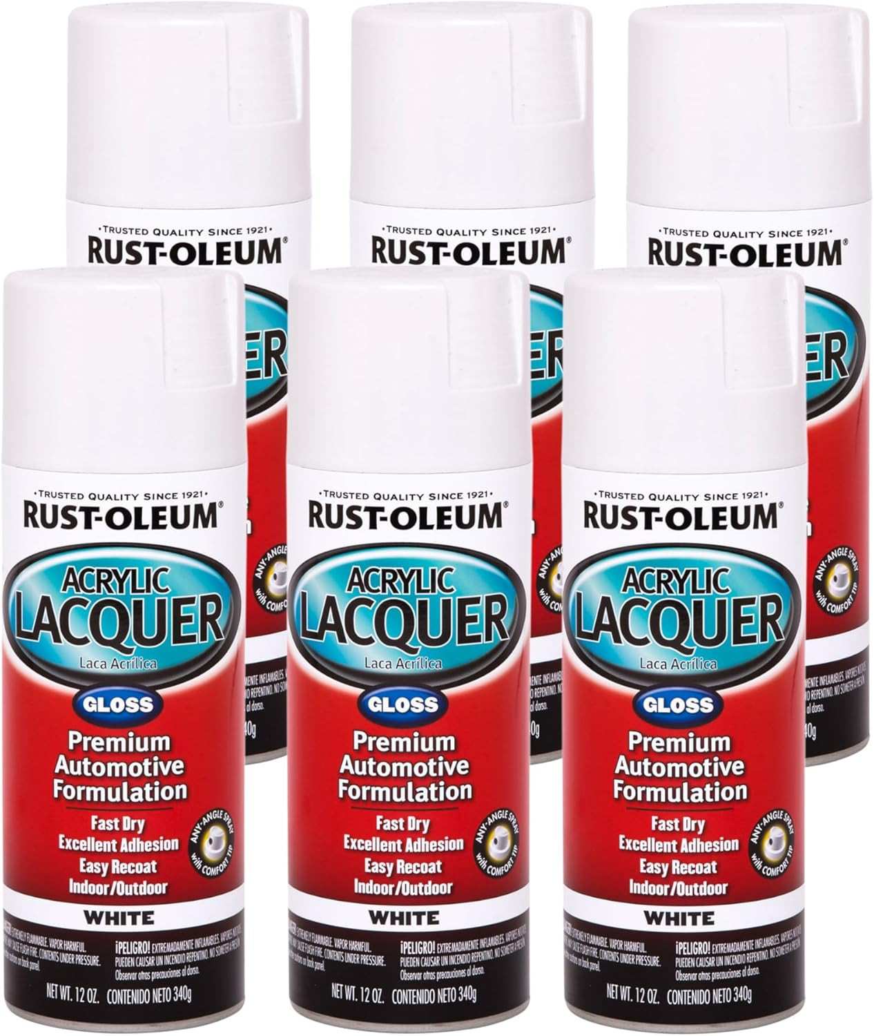 253364 Automotive Acrylic Lacquer Spray Paint, 12 Oz, Gloss White, (6 Pack)