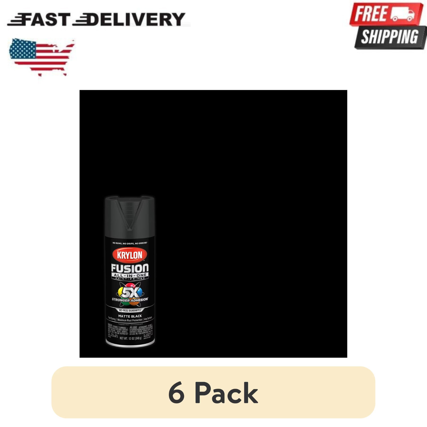 (6 pack) Krylon Fusion All-In-One, Matte, Black, 12 oz