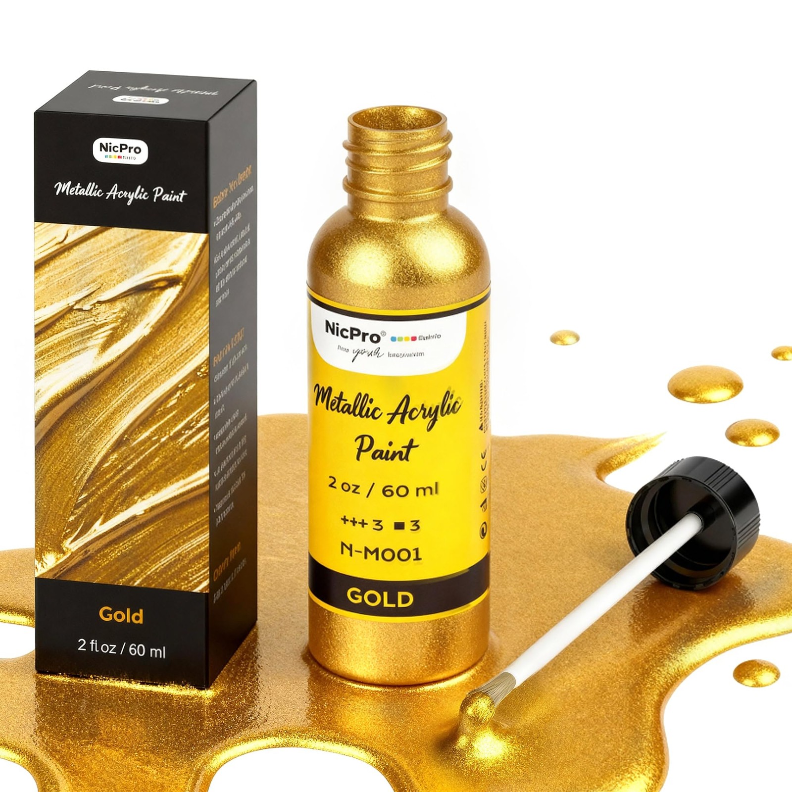 Gold Leaf Paint – 2oz/60ml Metallic Gold Acrylic Paint, Water-Based Non Toxic…