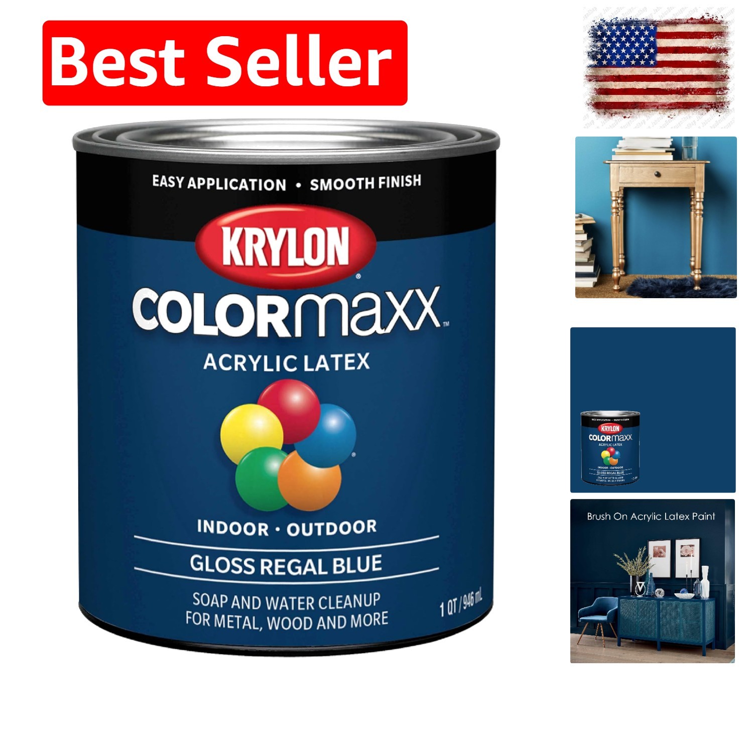 ColorMaxx Gloss Interior/Exterior Acrylic Latex Paint, Regal Blue, 1 Qt. – 1 …