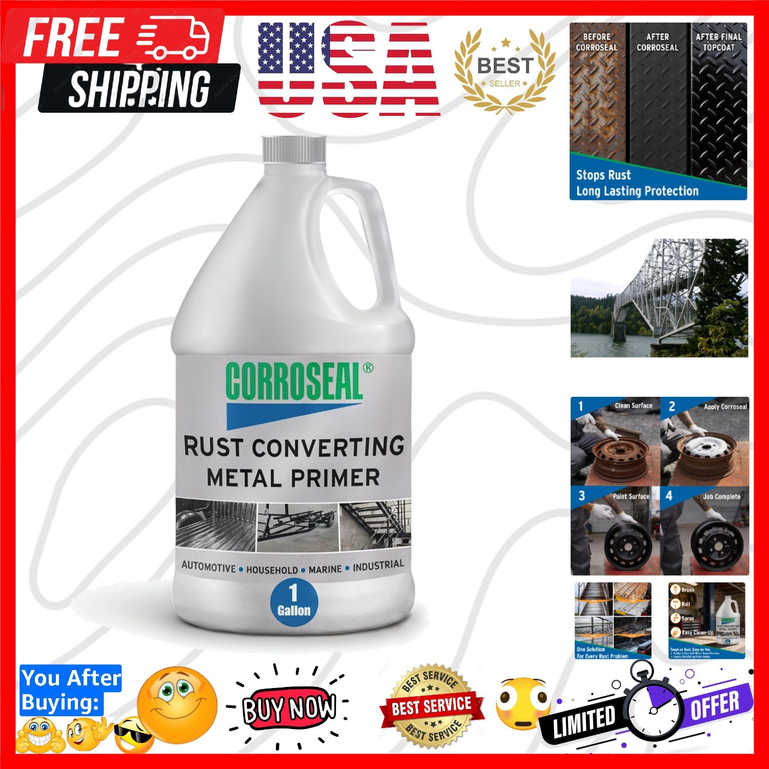 Rust Converter & Metal Primer – Stops & Prevents Corrosion on Metal, Pro-Grad…