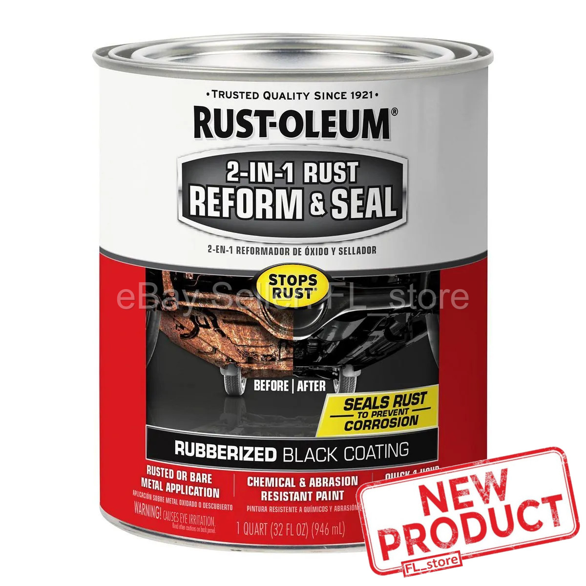 Rust-Oleum Black 2-In-1 Textured Rubberized Coating Rust Reform 32oz 1 qt NEW