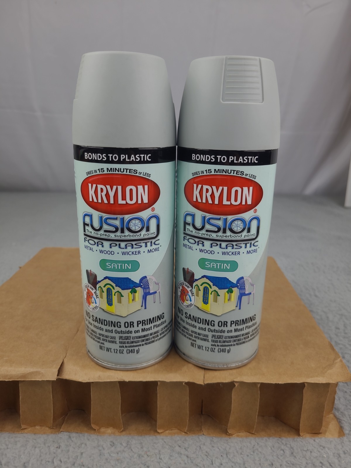 2x Krylon Fusion For Plastic Satin Pewter Gray Plastic Spray Paint 12 oz
