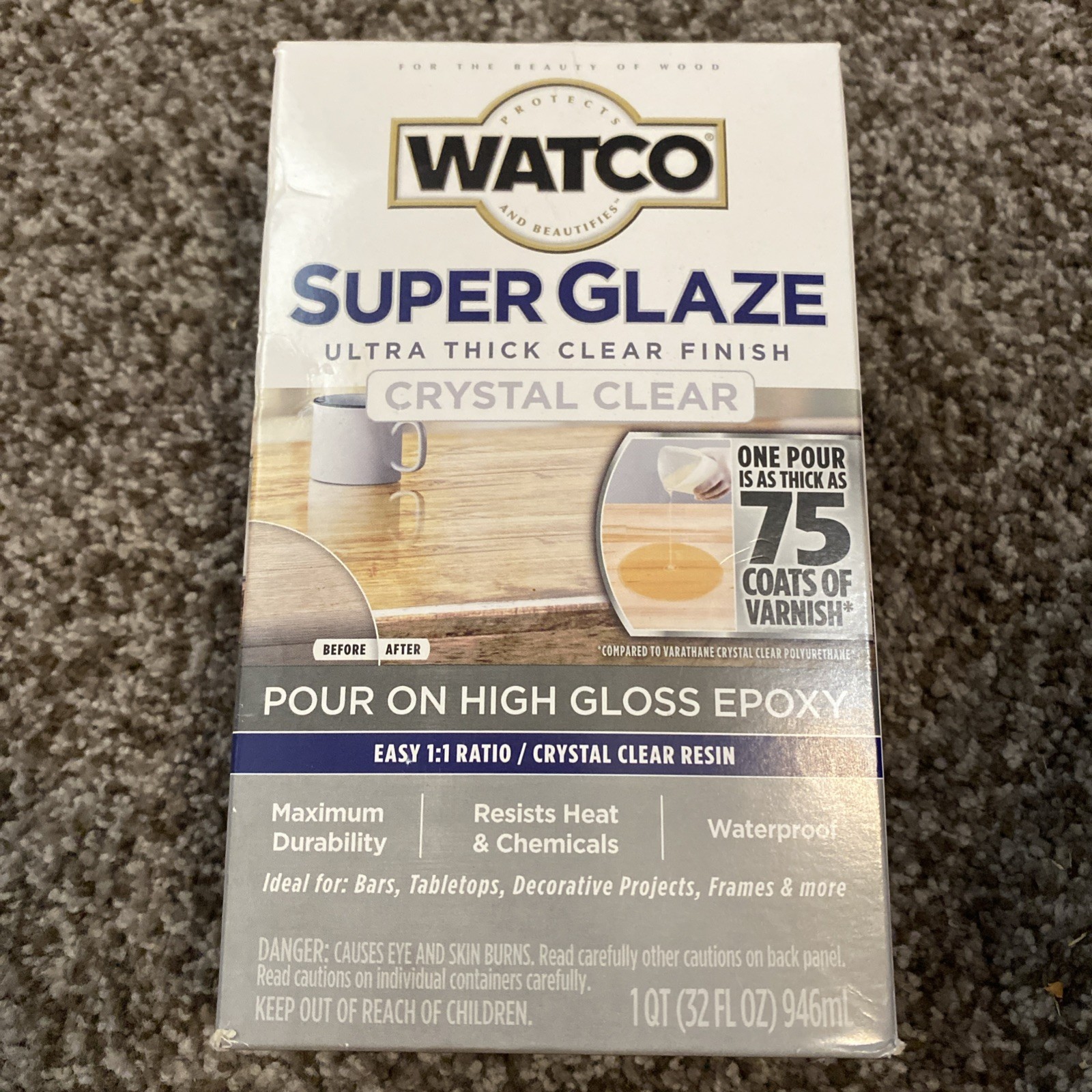 Rust-Oleum Watco- Super Glaze Pour High Gloss Epoxy Crystal Clear 1qt. Pre-Dyed