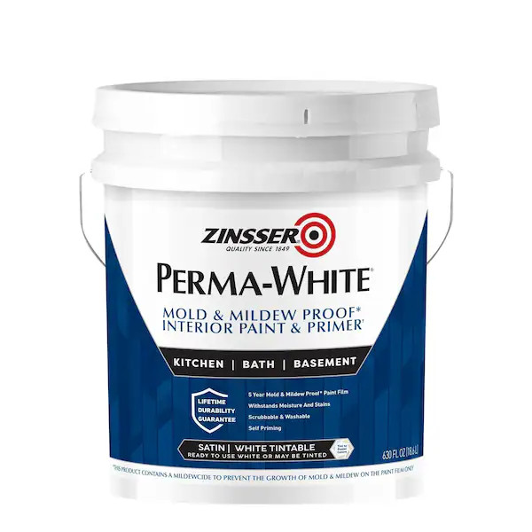 Zinsser Interior Paint, Satin, Latex Base, White, 5 gal 02700 Zinsser 02700 5
