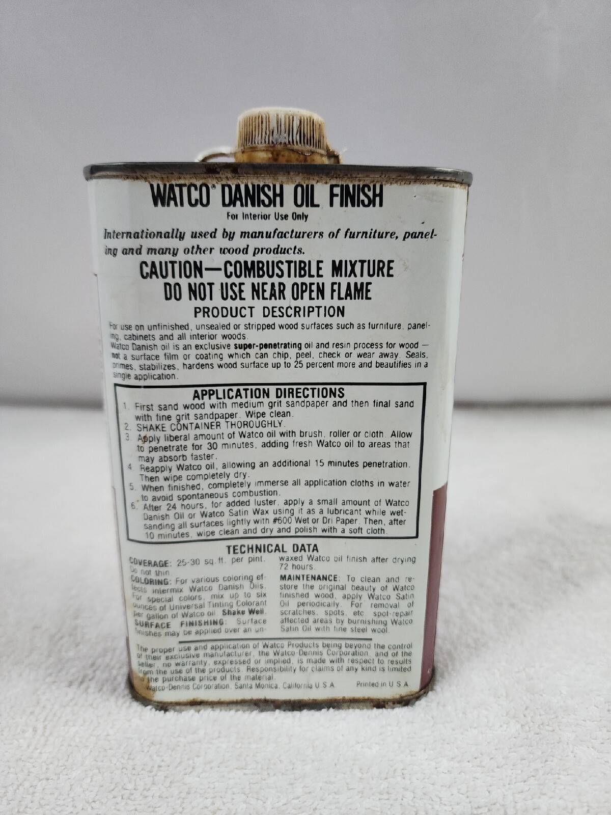 Vintage Watco Danish Oil Finish Dark Walnut Color Partial can.