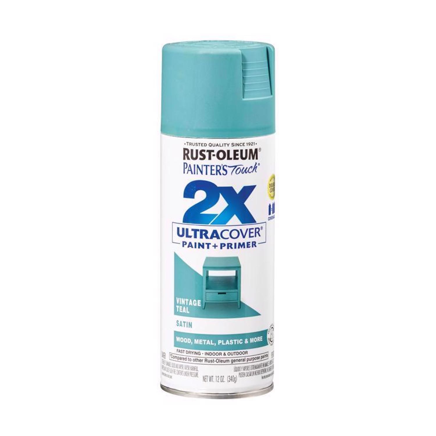 Rust-Oleum 316292 Satin Vintage Teal Oil Based Fast Drying Spray Paint 12 oz.