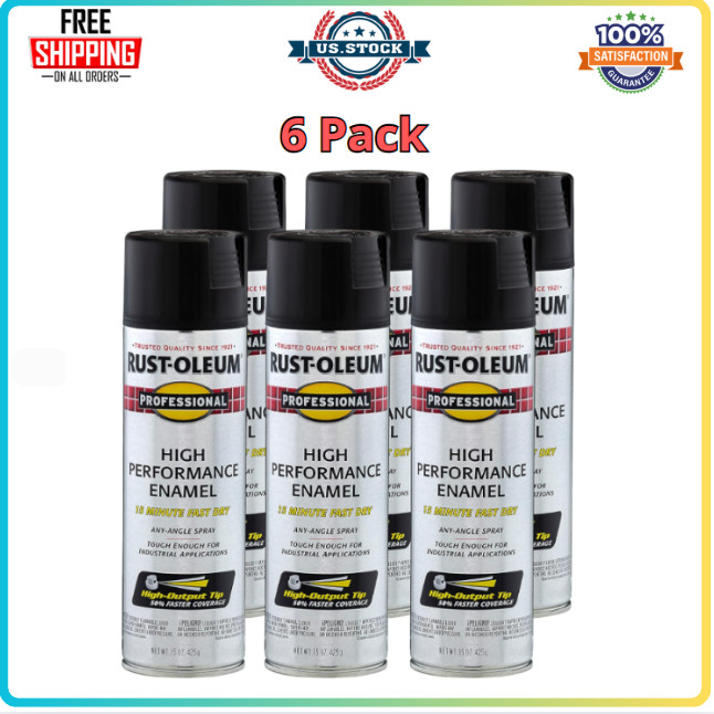 Rust-Oleum 7578838-6PK Enamel Spray Paint, 15 Oz, Flat Black, 6 Pack
