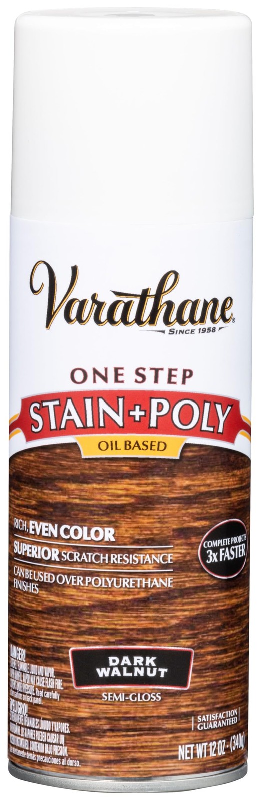 243870 Oil-Based One Step Stain + Poly Spray, 12 oz, Dark Walnut