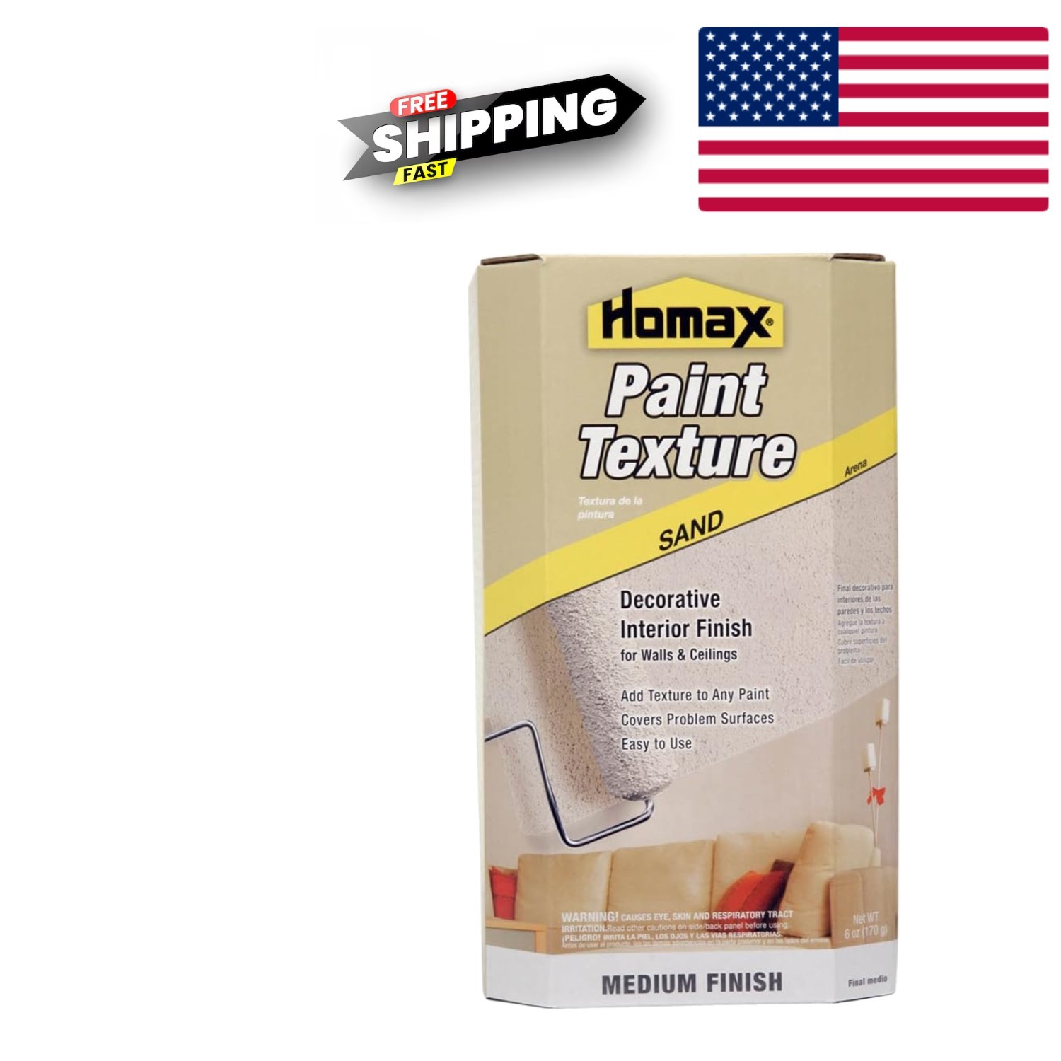 Roll On Paint Additive with Sand Texture for Wall Ceiling Finish 6 Ounce