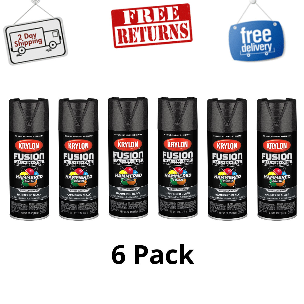 Krylon Fusion All-In-One Spray Paint, Black Hammered 12oz, Multi-Surface, 6-Pack