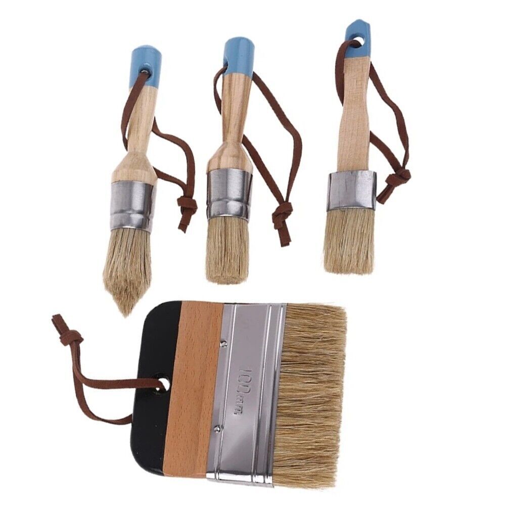 4Pcs Round Flat Pointed Wide Chalk Paint Wax Brush Set with Strap Soft Bristle