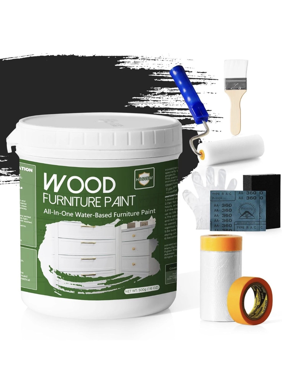Furniture Wood Paint 16 Oz Black for Cabinets , Doors, Refinishing Water Based
