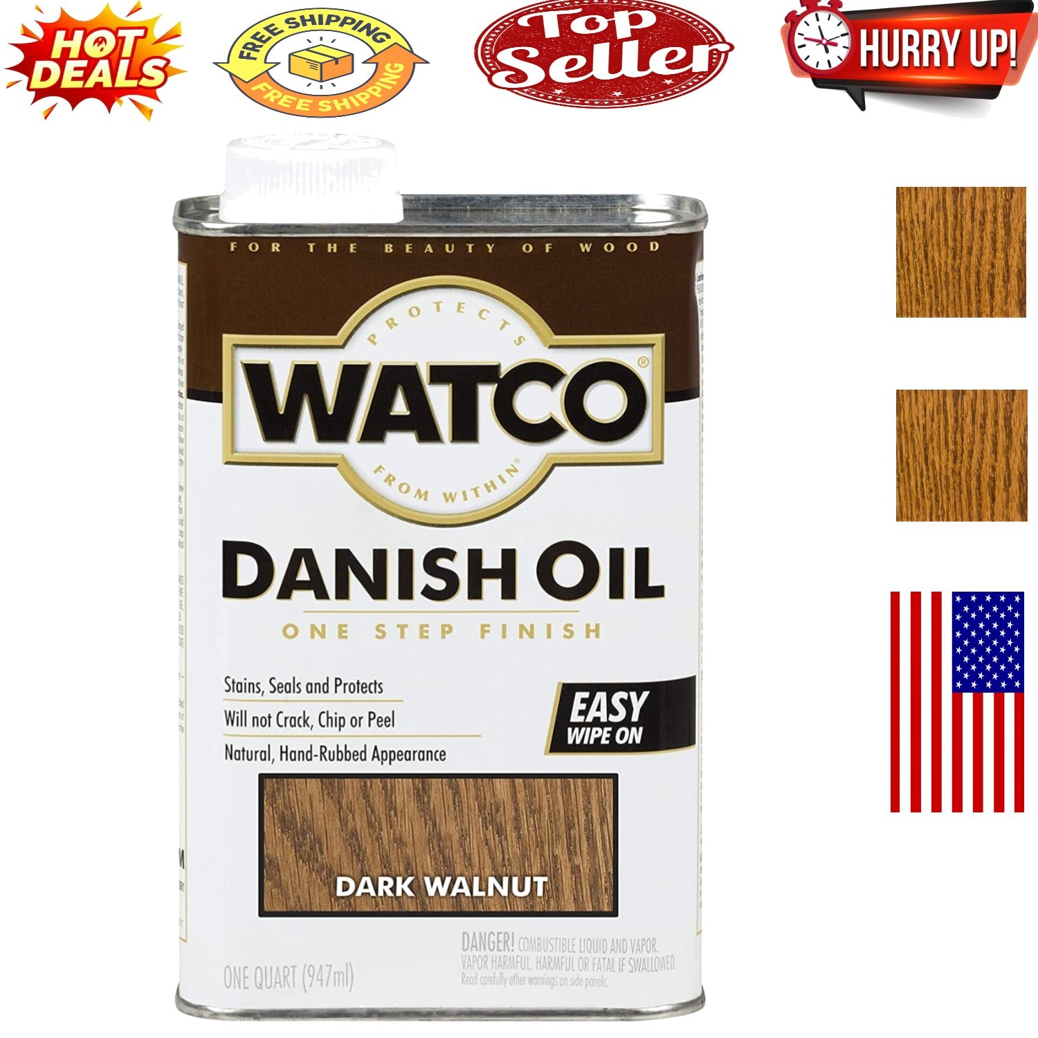 Quart Dark Walnut Danish Oil Wood Finish – Deep Penetrating, Low VOC Protection