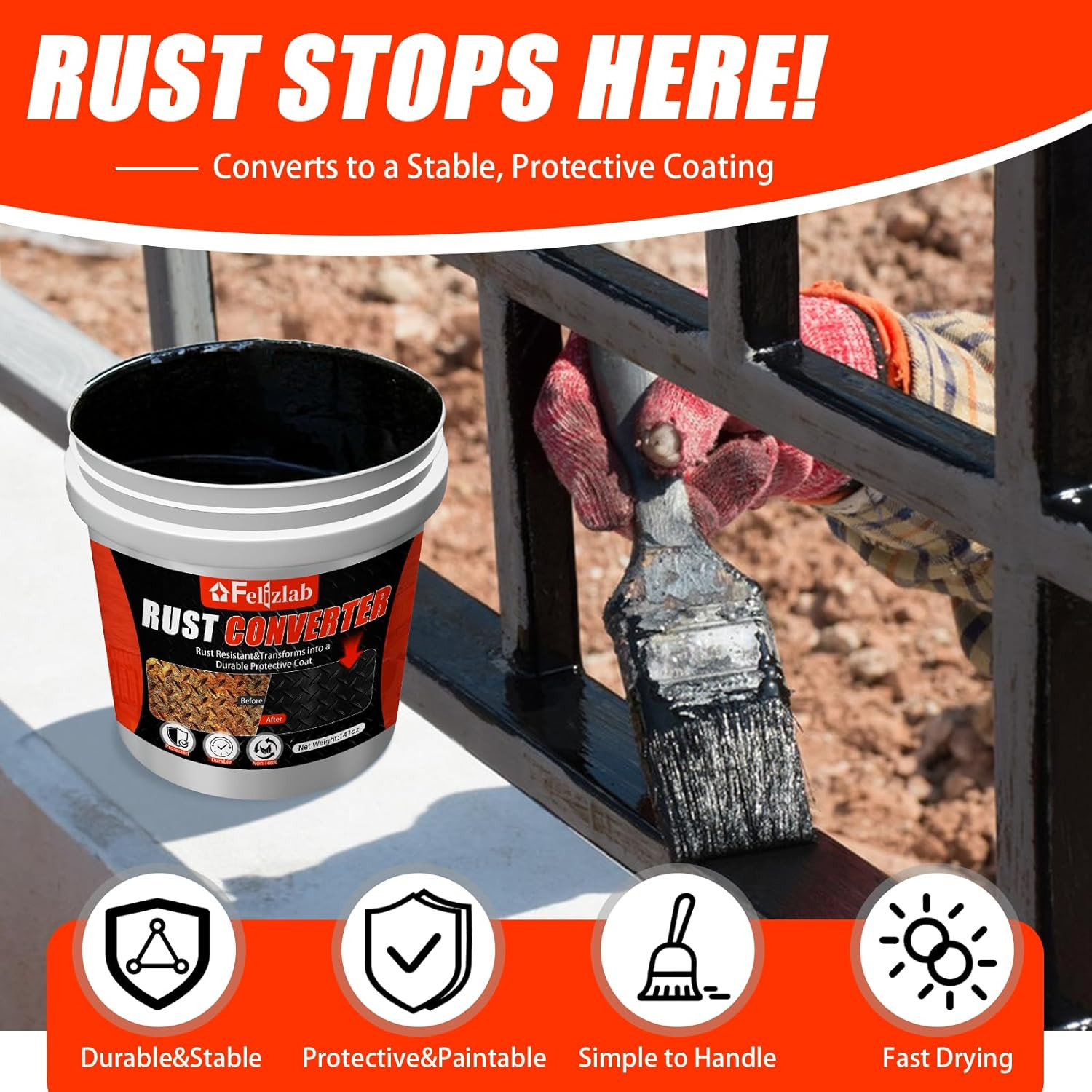 2-In-1 Rust Converter & Metal Primer, 141Oz Rust Reformer Paint for Metal, Autom